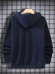 Nam Đồ họa Chữ cái Thả vai Lót nhiệt Hoodie - Màu xanh hải quân - Xem 2