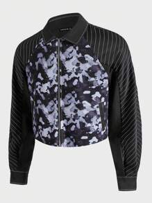 PATHEMA Men Striped & Camo Print Raglan Sleeve Zip Up Crop Jacket - Multicolor - View 1