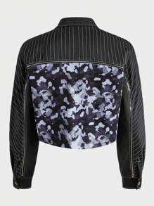 PATHEMA Men Striped & Camo Print Raglan Sleeve Zip Up Crop Jacket - Multicolor - View 2