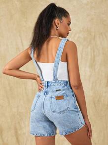 SHEIN Frenchy Chi tiết Patched thư Áo liền quần Denim Không có Áo ba lỗ - Rửa nhẹ - Xem 2