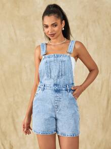 SHEIN Frenchy Chi tiết Patched thư Áo liền quần Denim Không có Áo ba lỗ - Rửa nhẹ - Xem 1
