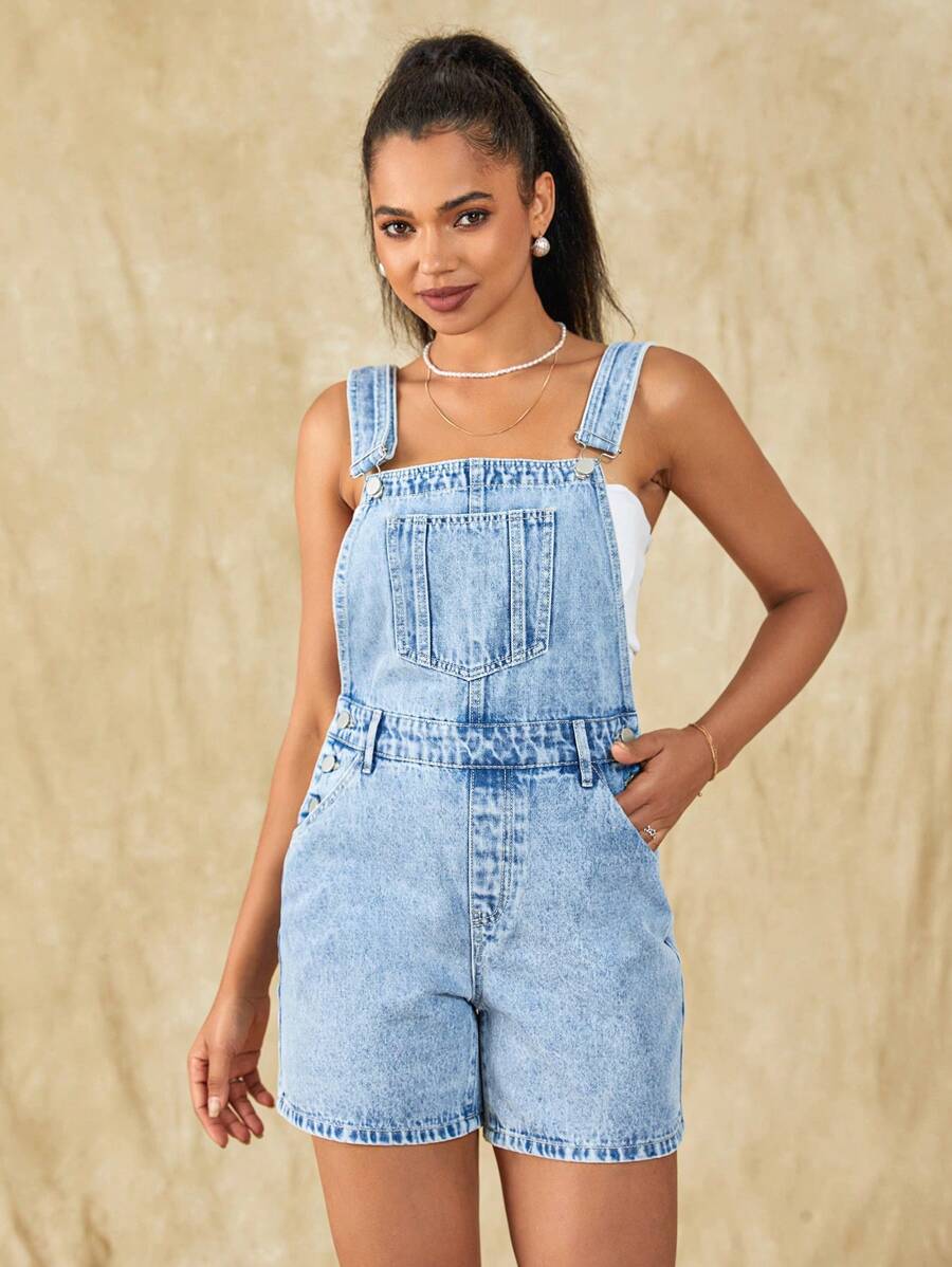 SHEIN Frenchy Chi tiết Patched thư Áo liền quần Denim Không có Áo ba lỗ - Rửa nhẹ - Xem 1
