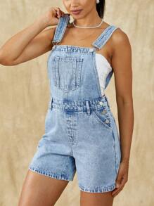 SHEIN Frenchy Chi tiết Patched thư Áo liền quần Denim Không có Áo ba lỗ - Rửa nhẹ - Xem 4