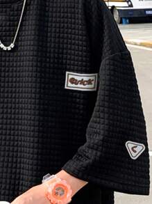 Claim Dot Men T-Shirts Baggy Crew Neck Drop Shoulder Long Sleeve Graphic Tee / College,School Summer Polyester, Fall - Black - View 3