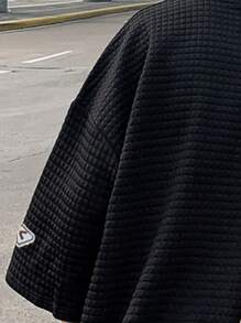 Claim Dot Men T-Shirts Baggy Crew Neck Drop Shoulder Long Sleeve Graphic Tee / College,School Summer Polyester, Fall - Black - View 4