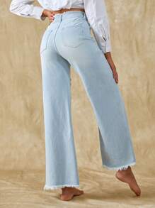 SHEIN Frenchy Ripped Raw Hem Wide Leg Jeans - Light Wash - View 2