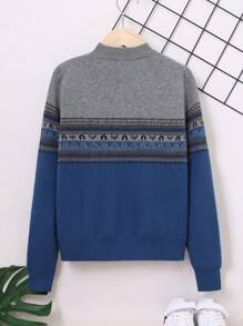 SHEIN Chico preadolescente Jersey con patrón geométrico de color combinado con cremallera cuarta