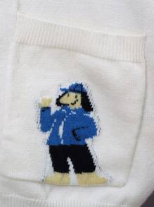 SHEIN 男大童字母和數字圖案雙口袋落肩開衫（不含襯衫） - 米色 - 查看 5