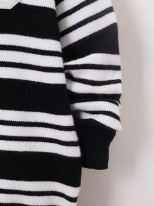 SHEIN Tween Boy Striped & Letter Graphic Drop Shoulder Sweater Without Shirt - Black and White - View 6