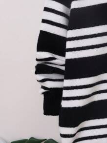 SHEIN Tween Boy Striped & Letter Graphic Drop Shoulder Sweater Without Shirt - Black and White - View 7