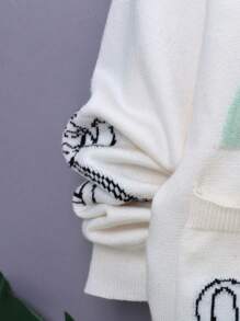 SHEIN 男大童字母和數字圖案雙口袋落肩開衫（不含襯衫） - 米色 - 查看 7