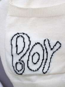 SHEIN 男大童字母和數字圖案雙口袋落肩開衫（不含襯衫） - 米色 - 查看 9