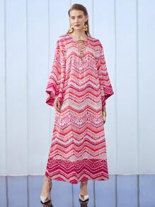 MOTF PREMIUM CHEVRON LACE-UP KAFTAN DRESS - Multicolor - View 9