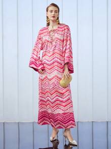 MOTF PREMIUM CHEVRON LACE-UP KAFTAN DRESS - Multicolor - View 6