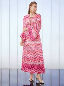 MOTF PREMIUM CHEVRON LACE-UP KAFTAN DRESS - Multicolor - View 8