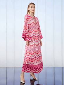 MOTF PREMIUM CHEVRON LACE-UP KAFTAN DRESS - Multicolor - View 7