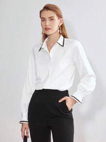 MOTF PREMIUM Tương phản ràng buộc Áo sơ mi - trắng - Xem 2