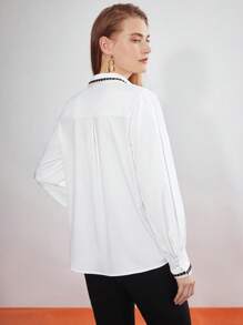 MOTF PREMIUM Tương phản ràng buộc Áo sơ mi - trắng - Xem 7