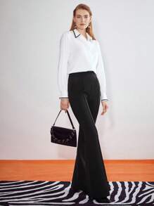 MOTF PREMIUM Tương phản ràng buộc Áo sơ mi - trắng - Xem 8