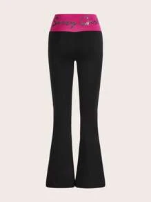 SHEIN ICON Colourblock Flare Leg Trousers - Black - View 1