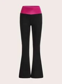 SHEIN ICON Colourblock Flare Leg Trousers - Black - View 2