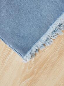 SHEIN Teen Girl Raw Hem Denim Shorts - Light Wash - View 3