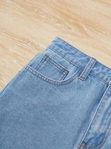 SHEIN Teen Girl Raw Hem Denim Shorts - Light Wash - View 4