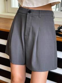 DAZY 高腰褶皺細節闊腿短褲 - 灰色 - 查看 6