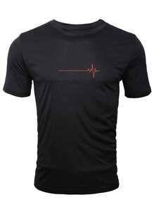 Manfinity Homme Camisetas de hombre con cuello redondo ajustadas, manga corta, gráficos y estampados casuales y simples para verano de poliéster - Negro - Ver 5