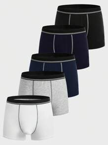 Extended Sizes Men 5pcs Contrast Tape Top-stitching Boxer Brief - Multicolor - View 20