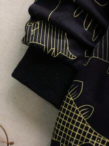 SHEIN Young Boy Dinosaur Print Sweatshirt & Sweatpants - Black - View 3