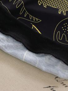 SHEIN Young Boy Dinosaur Print Sweatshirt & Sweatpants - Black - View 4
