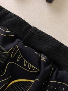 SHEIN Young Boy Dinosaur Print Sweatshirt & Sweatpants - Black - View 5