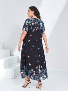 Al Najma Plus Floral Print Tunic Dress - Multicolor - View 2