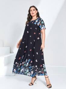 Al Najma Plus Floral Print Tunic Dress - Multicolor - View 3