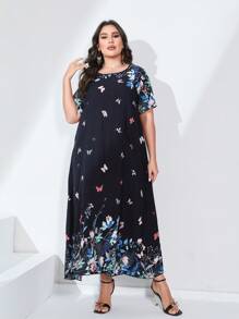 Al Najma Plus Floral Print Tunic Dress - Multicolor - View 5