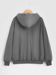 ROMWE Grunge Punk Mắt & Đồ họa đầu lâu Dây kéo Dây rút Hoodie - Xám - Xem 2