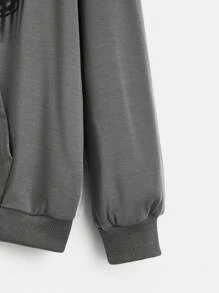 ROMWE Grunge Punk Mắt & Đồ họa đầu lâu Dây kéo Dây rút Hoodie - Xám - Xem 4