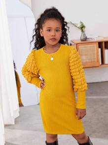 SHEIN 女大童素色緊身連衣裙不附腰帶 - 黃色 - 查看 4
