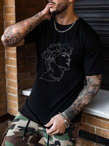 Manfinity Homme 男士人像圖案T恤 - 黑色 - 查看 1