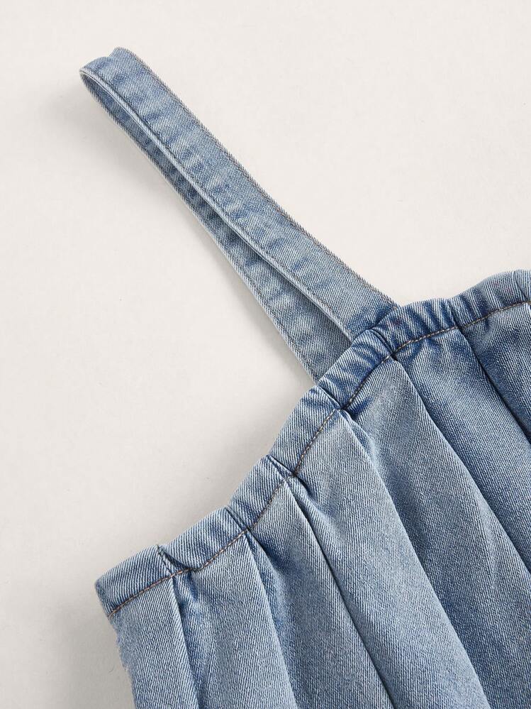 SHEIN MOD Plus Lace Up Front Ruched Bust Denim Top - Light Wash - View 3