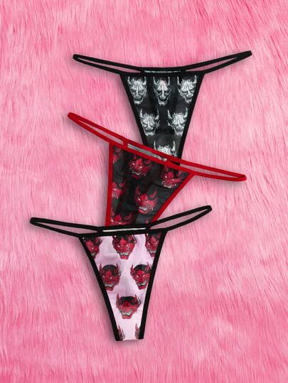 Anime 3pack Skull Print Thong