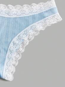 ROMWE Kawaii 3pack Himekaji Contrast Lace Ribbed Knit Panties - Multicolor - View 4