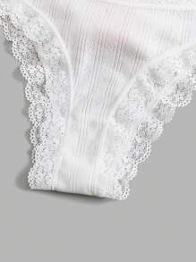 ROMWE Kawaii 3pack Himekaji Contrast Lace Ribbed Knit Panties - Multicolor - View 3