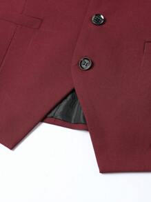 Manfinity Mode 男士1入組前紐扣馬甲&1入組西裝褲 - 酒紅色 - 查看 3