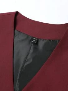 Manfinity Mode 男士1入組前紐扣馬甲&1入組西裝褲 - 酒紅色 - 查看 6