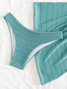 Swim Mod Summer Beach Plain Halter Triangle Bikini Set With Beach Skirt - Blue - View 5