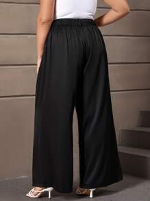 SHEIN Clasi 大碼素色直筒西裝褲 - 黑色 - 查看 3