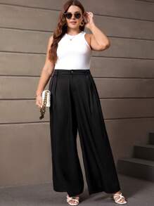 SHEIN Clasi 大碼素色直筒西裝褲 - 黑色 - 查看 4