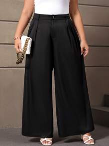 SHEIN Clasi 大碼素色直筒西裝褲 - 黑色 - 查看 5